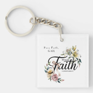 “Walk by Faith Floral Scripture Design Key Ring