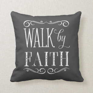 Walk By Faith Grey Accent Pillow