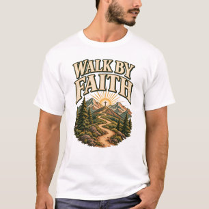 Walk by Faith Mountain Sunrise Cross Art T-Shirt