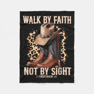 Walk By Faith Not By Sight Cowboy Cowgirl Western Fleece Blanket
