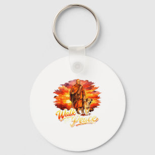 Walk for peace mindful monk spiritual art  key ring
