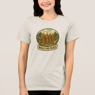 Walk for Peace – Minimalist Monks and Dog Badge Tri-Blend Shirt