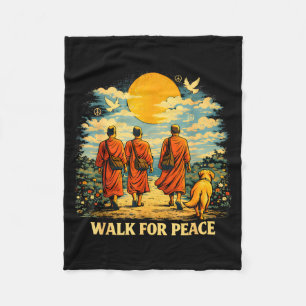Walk for peace monks dog sunset spiritual journey fleece blanket