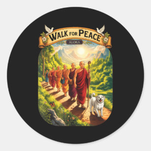 Walk for peace monks with aloka dog classic round sticker