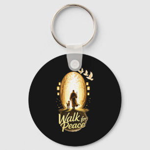 Walk for peace spiritual monk with dog and doves key ring