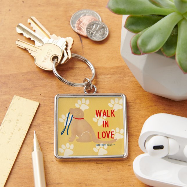 Walk in Love Golden Retriever Dog Yellow Keychain (Desk)