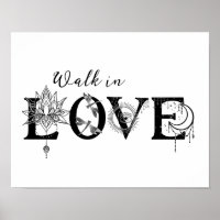 Walk in Love motivational Lotus moon Sun dragonfly