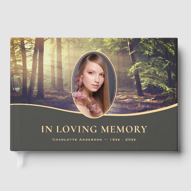 Walk In The Forest Photo Funeral Memorial Guest Book (Front)