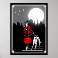 Walk In The Moonlight Vintage Art Deco Lady 