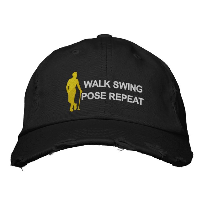 Walk Swing Pose Repeat Elegant Golf Embroidered Hat (Front)