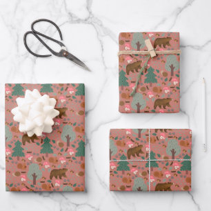 Walk Through the Woods on Dark Coral Wrapping Paper Sheet