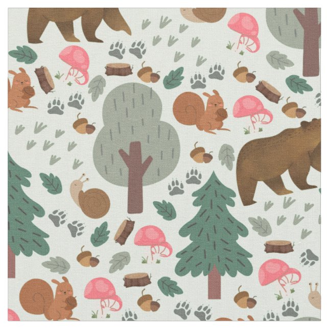 Walk Through the Woods on Pale Green Fabric (Close Up)