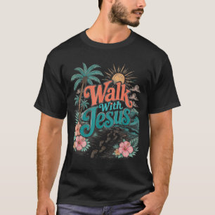Walk with jesus coastal beach faith summer design T-Shirt