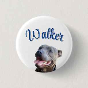 Walker Name With Staffy Bull Terrier, 3 Cm Round Badge