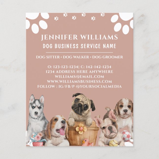Walker Pet Sitting Business Watercolor Design Dog Flyer (Front)