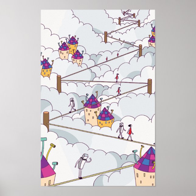 Walking a tightrope above the clouds. poster (Front)