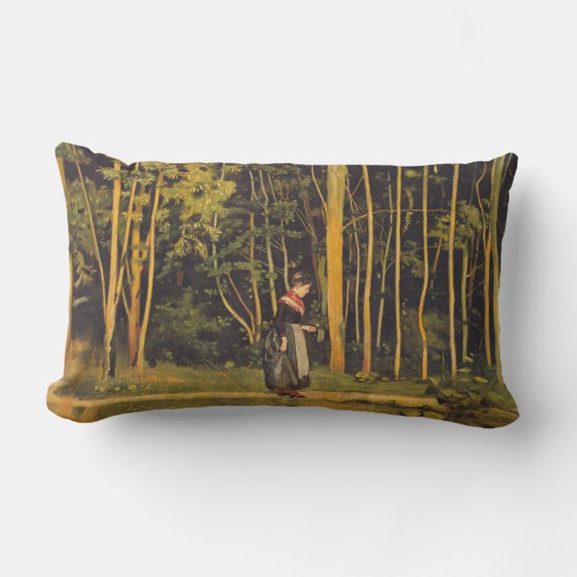 Walking at the Forest Edge (by Ferdinand Hodler) Lumbar Cushion (Front)
