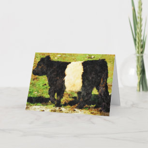 Walking Belted Galloway steer calf Happy Birthday Holiday Card