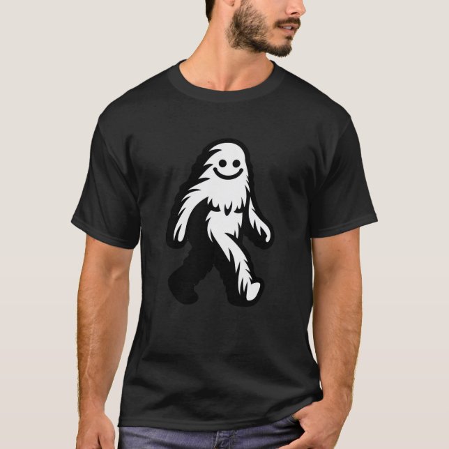 Walking Bigfoot - Smiling Sasquatch Funny Cryptid T-Shirt (Front)