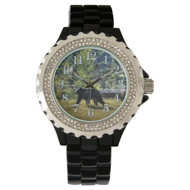 Walking Black Bear & Forest Pasture Wildlife Photo Watch (Front)