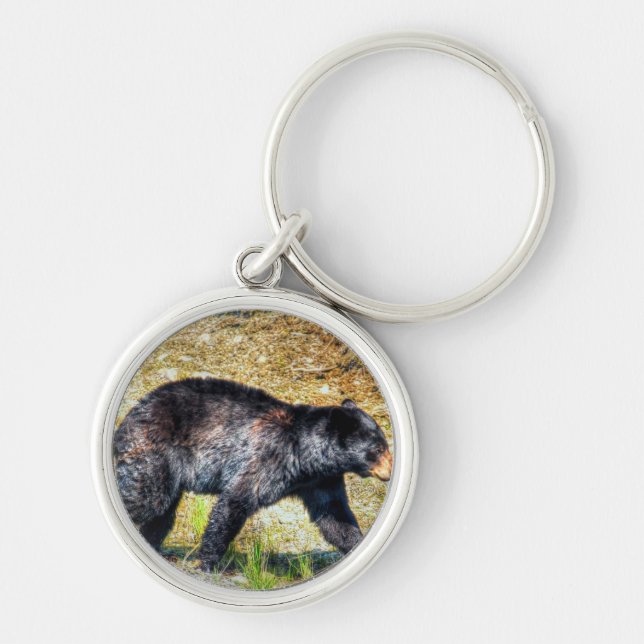 Walking Black Bear Wildlife Photo Art Key Ring (Front)