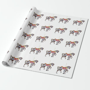 Walking Black Carousel Horse Wrapping Paper