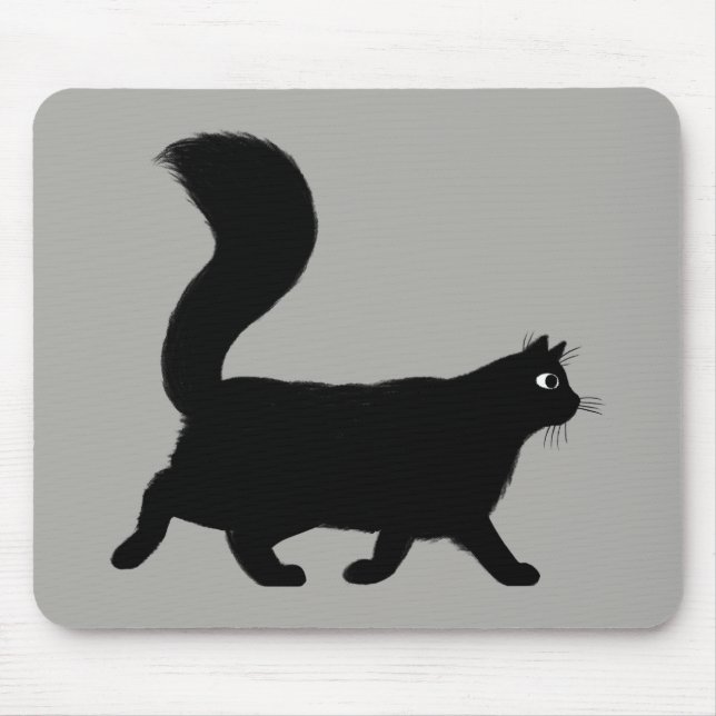 Walking Black Cat | Cool Kitty with Fluffy Tail Mouse Mat (Front)
