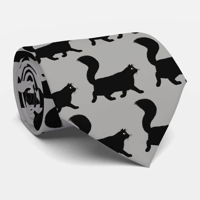 Walking Black Cats Pattern | Cool Kitties Tie (Rolled)