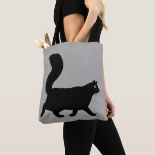Walking Black Kitty Cat Funky Feline Fashion Tote Bag