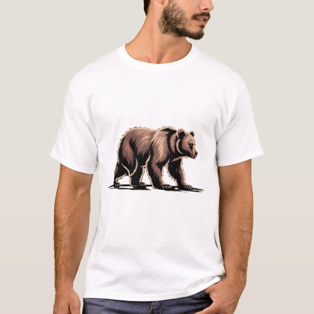Walking brown bear illustration t shirts (Front)