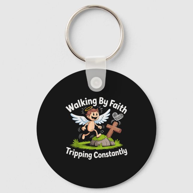 Walking By Faith Tripping Constantly Angel Christi Key Ring (Front)