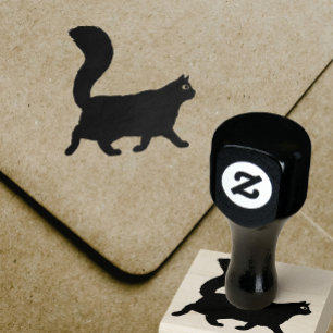 Walking Cat   Longhaired Kitty with Fluffy Tail Rubber Stamp