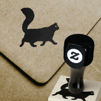 Walking Cat | Longhaired Kitty with Fluffy Tail Rubber Stamp