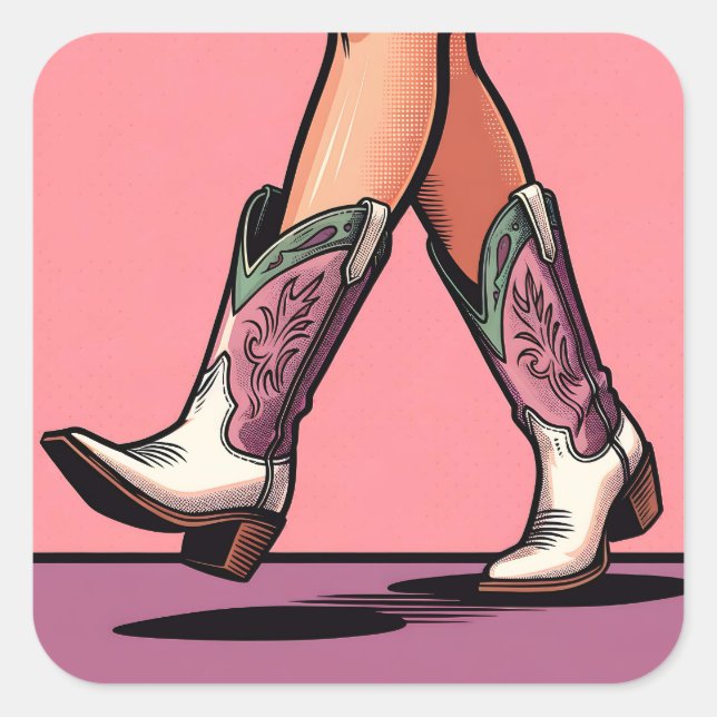 Walking Cowgirl Boots Coquette Pop Art Stickers (Front)