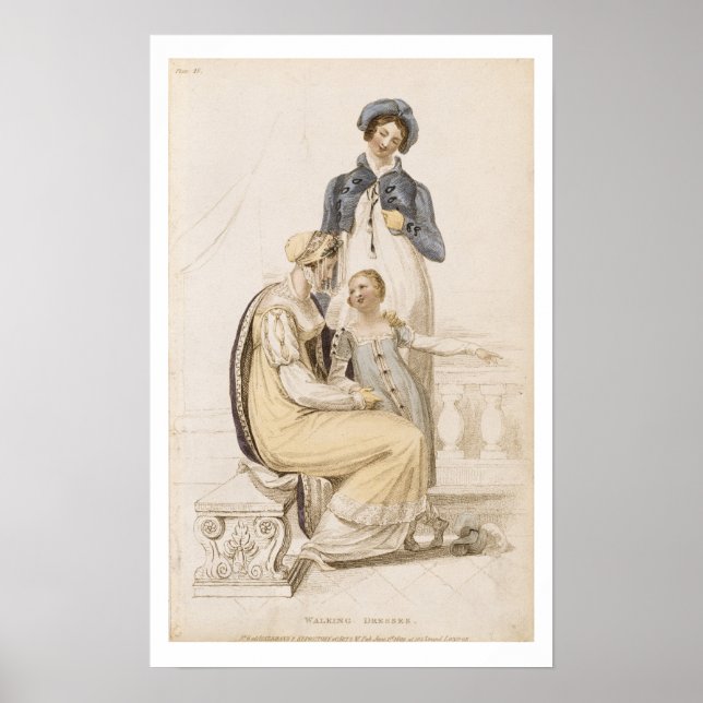 Walking Dresses, fashion plate from Ackermann's Re Poster (Front)