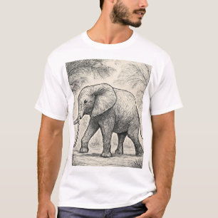 Walking Elephant Sketch – Nature Art Style T-Shirt