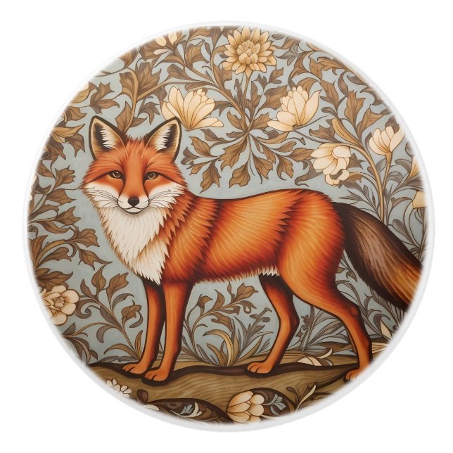 Walking Fox William Morris Inspired  Ceramic Knob (Front)