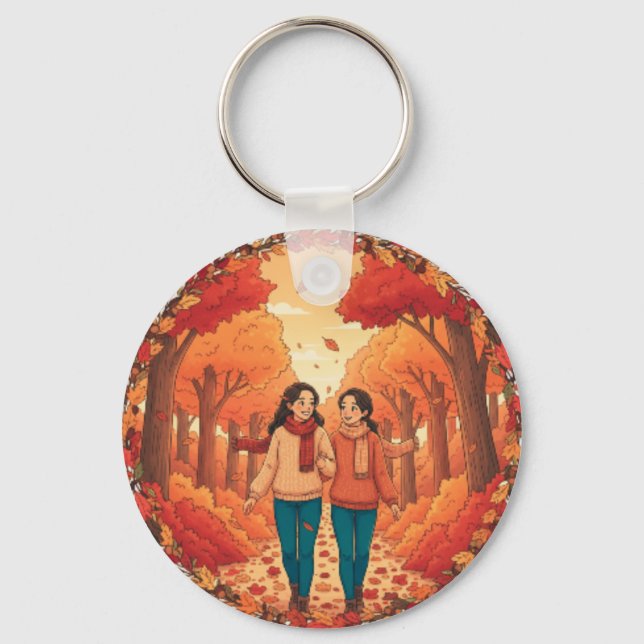 Walking Friends Icon | Cute Thanksgiving Keychain (Front)