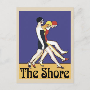 Walking Gals on the Jersey Shore, vintage style. Postcard