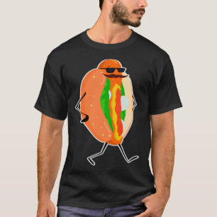 Walking Hotdog Sunglasses Moustache Food T-Shirt