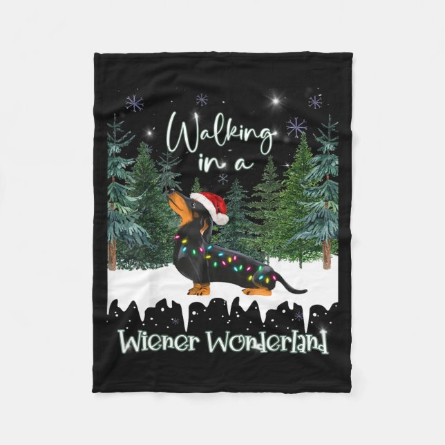 Walking In A Wiener Wonderland Dachshund  Fleece Blanket (Front)