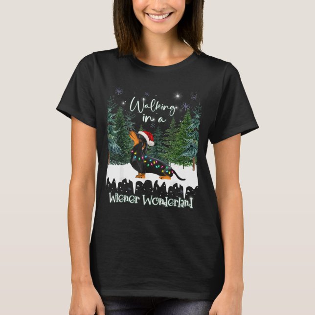 Walking In A Wiener Wonderland Dachshund  T-Shirt (Front)
