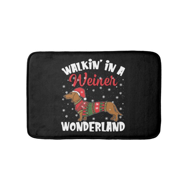 Walking In A Wiener Wonderland Funny Dachshund Bath Mat (Front)