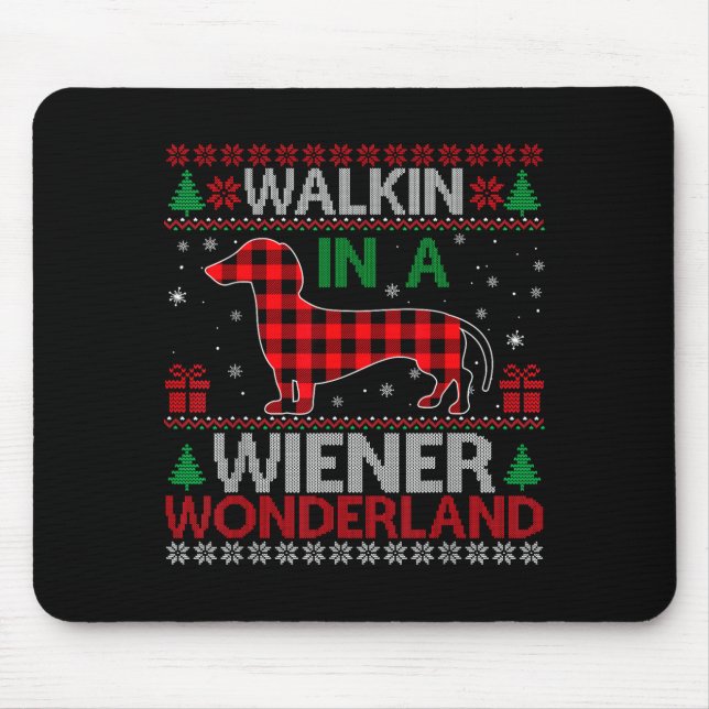 Walking In A Wiener Wonderland Funny Dachshund Chr Mouse Mat (Front)