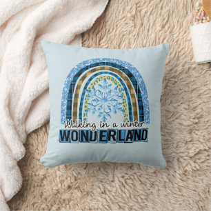 Walking in a Winter Wonderland   Blue Rainbow Cushion