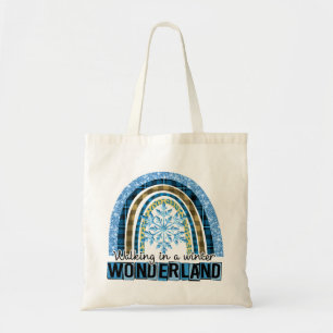 Walking in a Winter Wonderland   Blue Rainbow Tote Bag