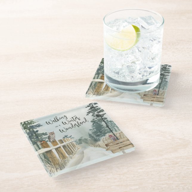 Walking in a Winter Wonderland Winter Landscape Glass Coaster (Angled)