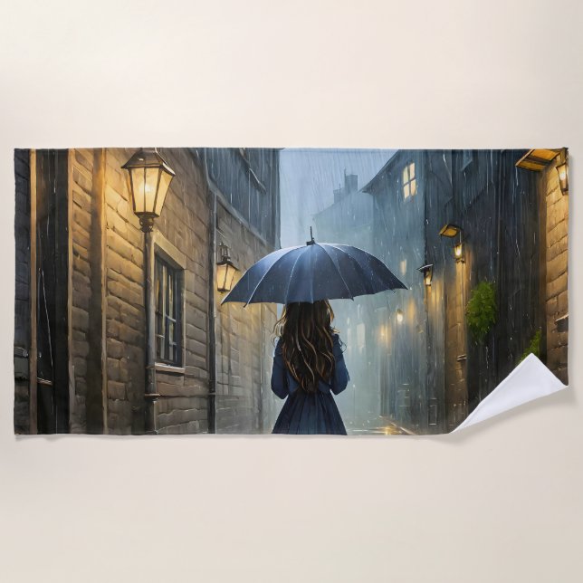 Walking in the rain beach towel (Front)