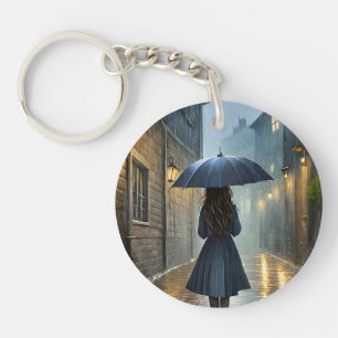 Walking in the rain key ring