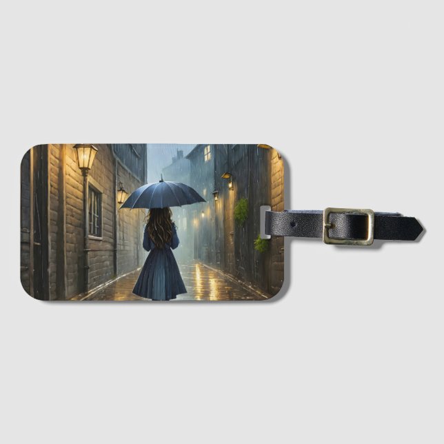 Walking in the rain luggage tag (Front Horizontal)